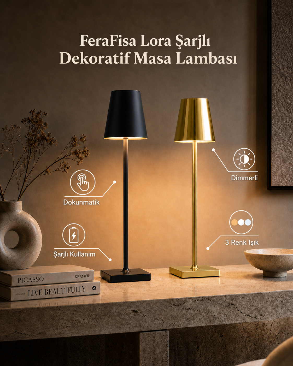 Lora Şarjlı Dekoratif Masa Lambası | FeraFisa