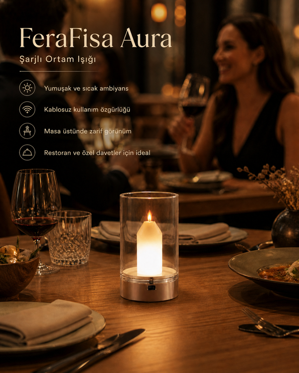 FeraFisa Aura Şarjlı Dekoratif Mum Lambası