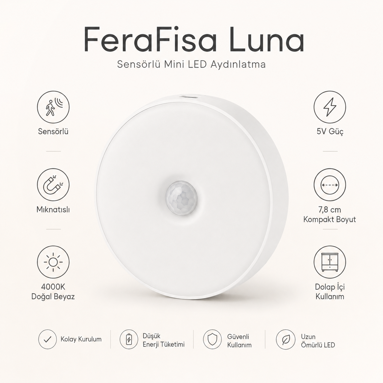 Luna Sensörlü Mini Dolap İçi LED Aydınlatma l FeraFisa