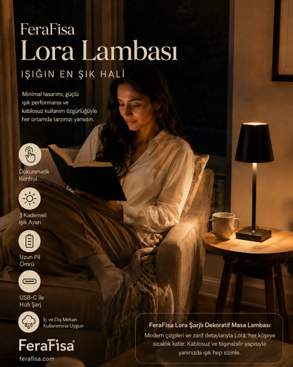 Lora Şarjlı Dekoratif Masa Lambası | FeraFisa