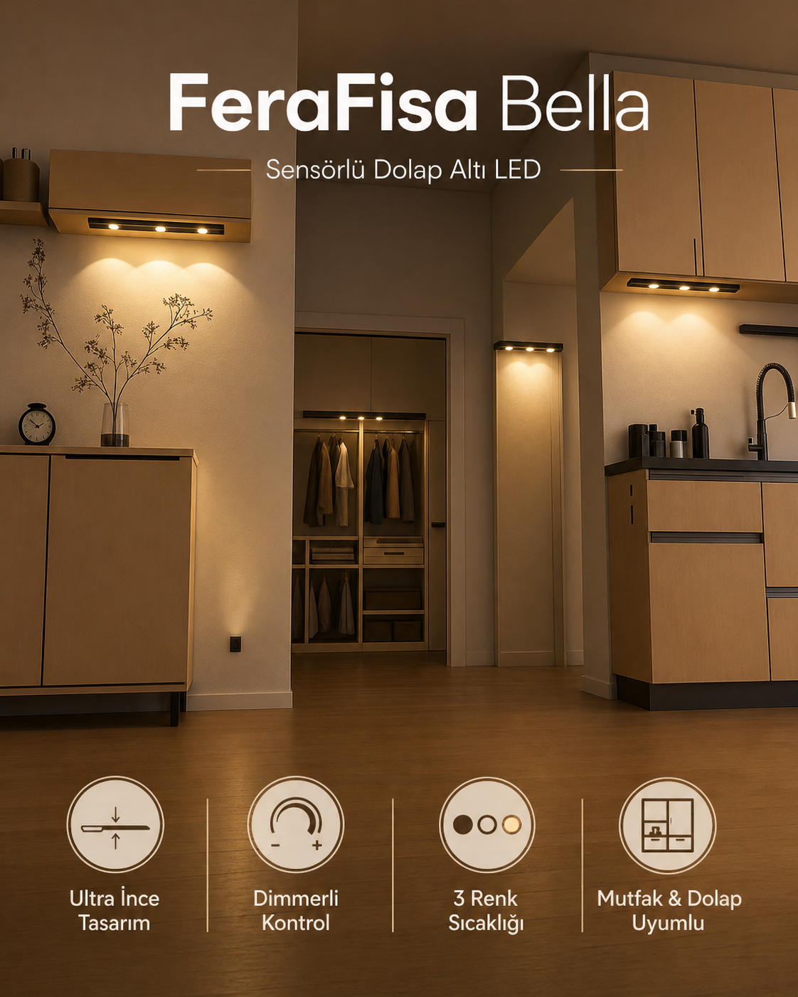 Bella Sensörlü Dolap Altı LED Aydınlatma | FeraFisa