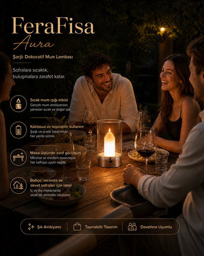 FeraFisa Aura Şarjlı Dekoratif Mum Lambası