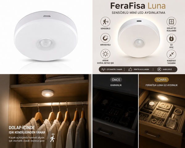 Luna Sensörlü Mini Dolap İçi LED Aydınlatma l FeraFisa
